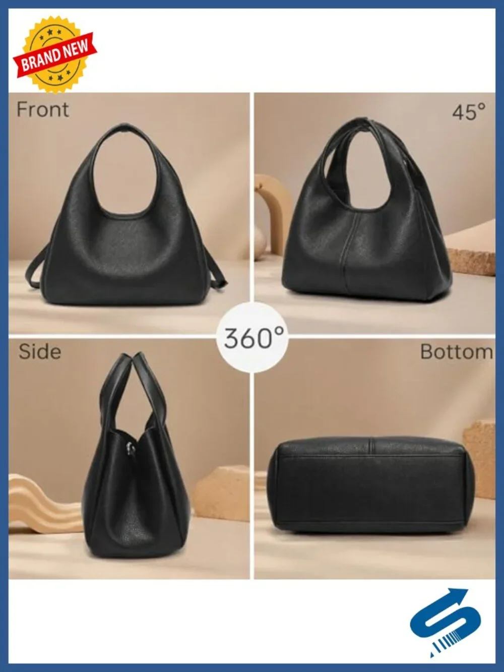 Faux Leather Crossbody Purse for Women - Small Tote Satchel Handbag with 2